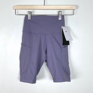 Nike One Training Bike Shorts Womens XS Purple High Rise 8" Inseam Pocket